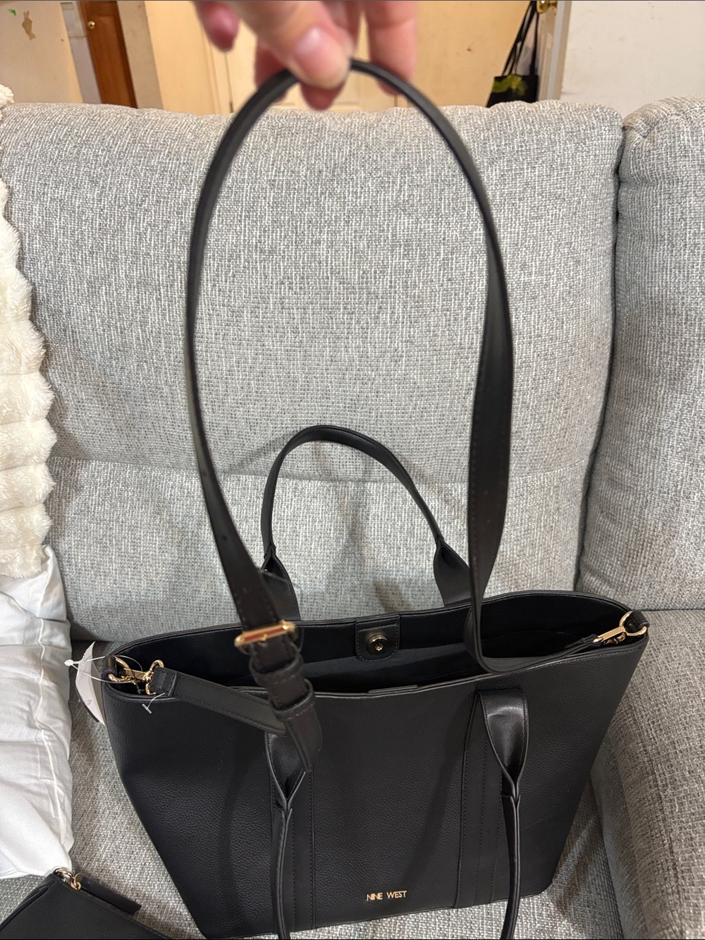 Nine West Black Pebbled Tote with Gold Accent - Picture 5 of 14